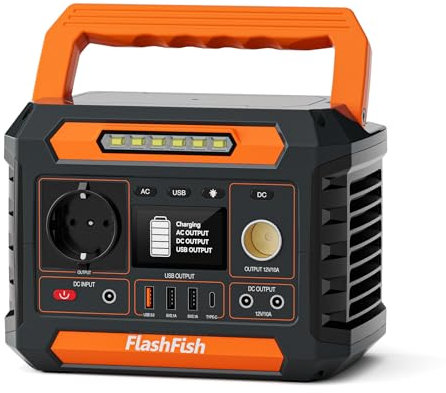 FlashFish P66 Tragbare Powerstation 230,88Wh,Solar Generator 300W(Spitzenleistung: 600W) mit 2 DC-Anschlüsse, 4 USB-Anschlüsse, LED-Lichter, Notstromaggregat Akku für Camping, Unterwegs,Stromausfälle