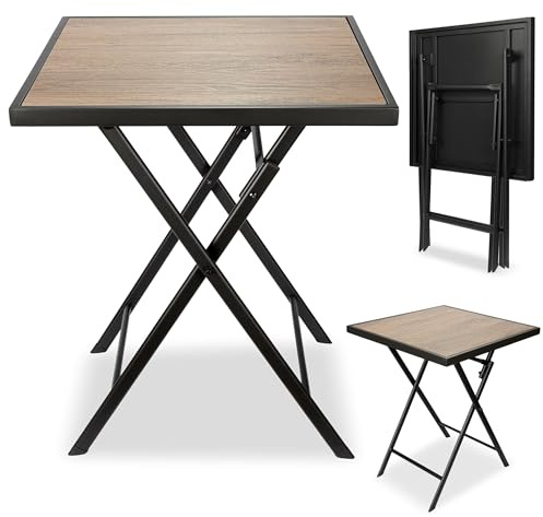 BRUBAKER Mesa de Jardín Bergamo - Tabla de Balcón 58 x 58 cm Impermeable de Metal con Aspecto de Madera - Mesa Plegable para Balcón, Terraza - Marrón