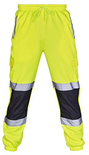 Pantalones de seguridad para hombre, ropa de trabajo holgada, pantalones largos de alta visibilidad, con bolsillo, rayas reflectantes plateadas, pantalones de trabajo de cintura elástica, pantalones