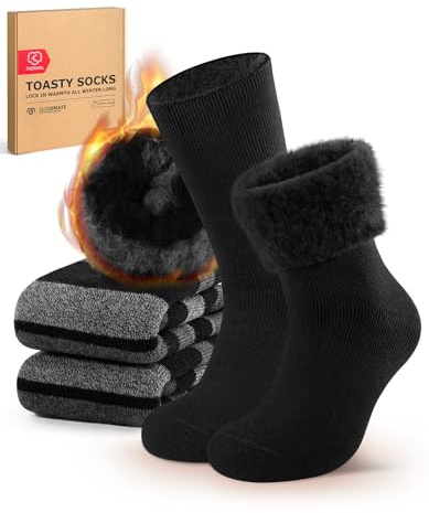 CLOSEMATE Calze Uomo Invernali Termiche, Caldissime con Interno Felpato - Morbide e Comode per Casa ed Freddo Intenso - 2 Paia in Scatola Regalo 1Nera 1Righe Grigie e Nere 39-42