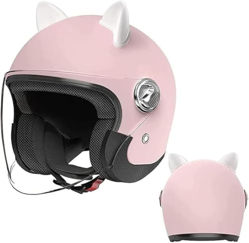 Casco Da Motociclista Retrò 3/4 Aperto Da Donna, Con Orecchie Di Gatto Rosa, Mezzo Viso, Casco Da Motociclista Aperto Con Visiera Parasole Per Bambini, Ragazzi, Uomini E Donne C,50-64CM
