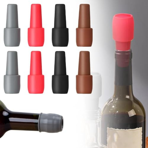 4 st vinstoppare, 2026 nya vinproppar för vinflaskor silikon vinflasklock, återanvändbara tätningsskydd för att hålla vin champagne färskt hemmabruk (8 st)