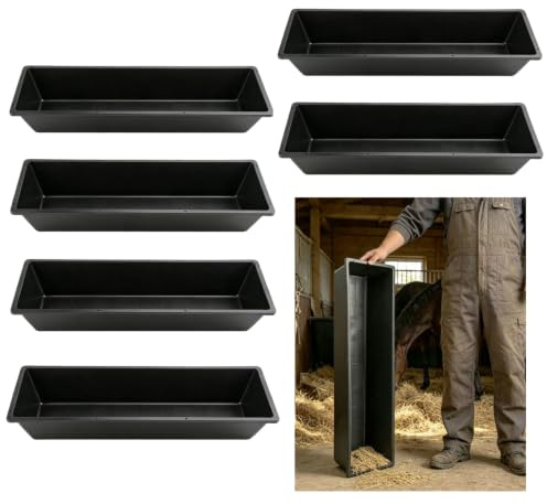 HDYEGY 6Pcs Long Livestock Feeding Trough, 12 Gallon/48 Quart Large Capacity Heavy Duty Horse Feeder Water Trough for Horse Sheep Goat Pig Farm Livestock Poultry