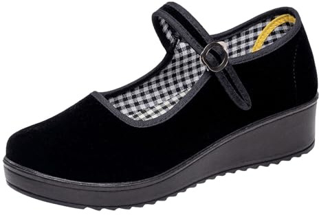 Dansskor dam svarta promenadskor, kilklack, platåskor, fritidsskor, lätta, bekväma tygskor, loafers, enfärgade halvskor, damskor eleganta slip-on, sneakers, sommarskor, svart, 40 EU