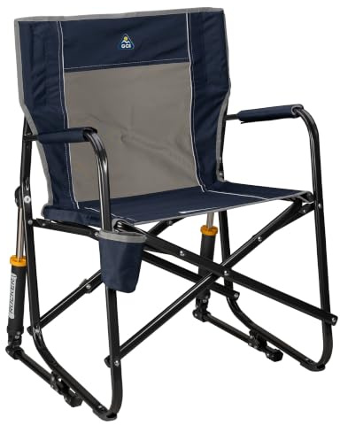 GCI OUTDOOR Freestyle Rocker Camping Chair | Portable Folding Rocking Chair with Solid, Durable Armrests, Drink Holder & Comfortable Backrest — Indigo Blue