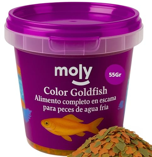MOLY Alimento para Peces de Agua Fría 365 ml | Comida Peces Goldfish y Kois Jóvenes 55gr | Peces Sanos | Potencia Color Pez