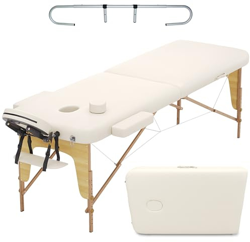 Beltom® Lettino per Massaggi 2 Zone in Legno + PORTAROTOLO + RICHIUDIBILE + Pannello Reiki + LETTINI da Massaggio Portatile - ESTETICA Fisioterapia FISIOTERAPISTA Tattoo Tatuaggi - Panna