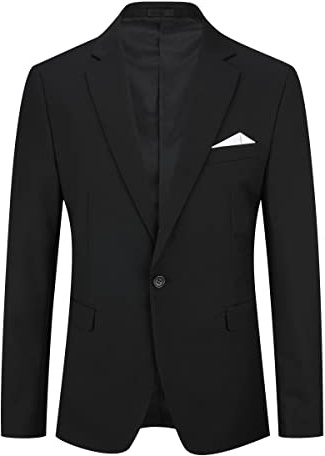 YOUTHUP Blazer Homme Slim Fit Un Bouton Veston Blazer Casual Couleur Unie Veste Mariage Business Soirée, Noir, XL