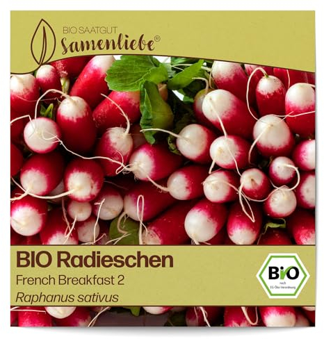 Samenliebe BIO Radieschen Samen Gemüsesamen alte Sorte French Breakfast 2 mit 200 Gemüse Samen samenfestes Radieschen Saatgut für Gewächshaus, Garten und Balkon
