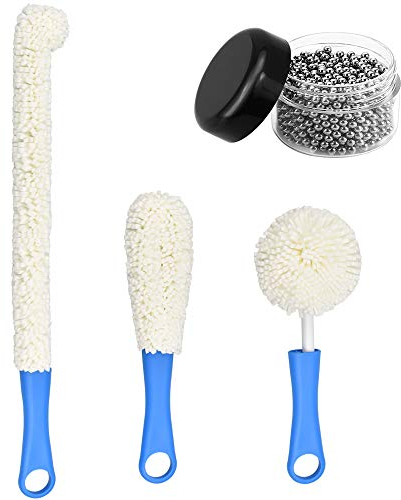 KLYNGTSK 3 PCS Brosse de Nettoyage Carafe à Vin et 300 PCS Billes Nettoyantes Carafe, Brosses de Nettoyage pour Bouteilles Flexible Brosse pour Nettoyer Vin Multifonctionnels pour Tasse Cafetière