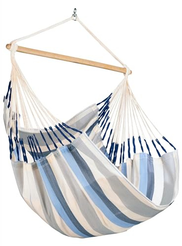 La Siesta®- Domingo Hängesessel Basic Size für Entspannung & Stil: 360° Drehgelenk, hochwertiges Bambusholz - GOTS-zertifizierte Baumwolle. (Sea Salt)