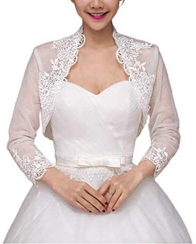 YO-HAPPY Scialle da Sposa, Giacca da Sposa Manica 3/4 da Donna Capo Floreale in Pizzo Avvolgente Coprispalle Bolero Cardigan