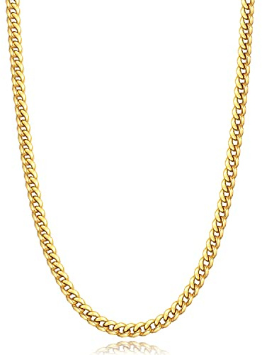Jewlpire Gold Chain for Men, 4mm Mens Necklace Cuban Link Chain Necklace for Men, 18K Gold Plated Chain Necklace Sturdy & Durable Men's Necklaces 20 inch