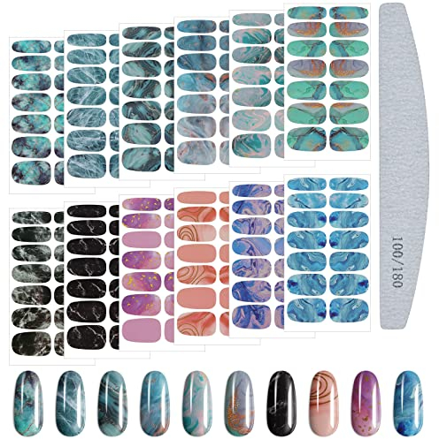 EBANKU 12 Sheets Marble Nail Wraps - Self Adhesive Nail Stickers with File