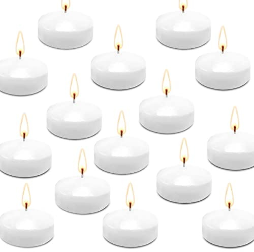 50 Pack Floating Candles, 2'' White Unscented Dripless Wax Burning Candles, for Cylinder Vases, Weddings, Party and Holiday