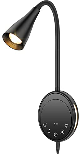 SANKEDOU LED Wandleuchte, Buch Licht zum Lesen im Bett mit Touch Control, 5 Dimmbar, USB Ausgang, Nachtlicht Timer Funktion, Flexible Schwanenhals Kopfteil Bettleuchten (Schwarz)