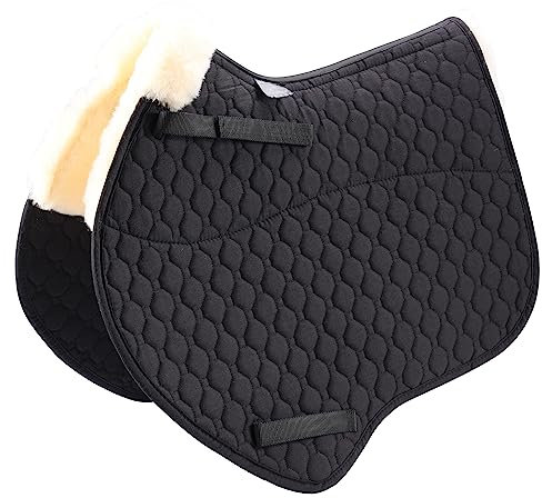 Merauno® Almohadilla de sillín GP de lana de cordero para montar a caballo, manta completa para saltar Numnah y almohadillas cuadradas para montar a caballo, almohadilla de uso general (VSS, negro)