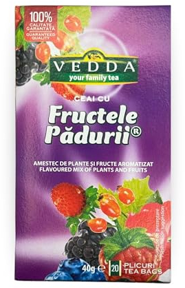 VEDDA - Infusión de Frutos del Bosque - 20 Bolsitas de Mezcla de Frutos del Bosque, Hibisco y Manzana - Propiedades Refrescantes y Digestivas - Ingredientes Naturales