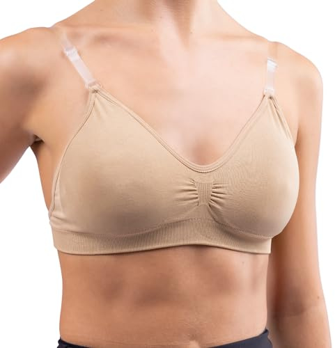 Silky Dance Soutien-gorge de danse dos nu sans couture avec rembourrage amovible, soutien-gorge de danse et de sport pour femmes et filles, 2 bretelles transparentes et 2 bretelles d'épaule en nude et