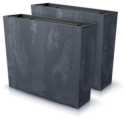 IMJ-Global Lot de 2 pots à fleurs rectangulaires Urbes en plastique Beton Effect 58 x 18 x 49,8 cm pour intérieur extérieur noir 44 litres design moderne
