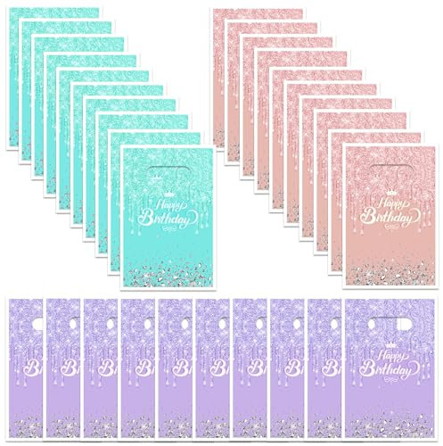 volumoon 30Stk Geschenktüten für Geburtstag, Süßigkeiten Tüten Bunte, Gastgeschenke Tüten aus Kunststoff, Party Taschen mit Henkel, Partytüten für Geburtstag Hochzeit Weihnachts,16,5x25CM (Mehrfarbig)
