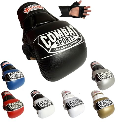 Combat Sports Max Strike - Guanti da allenamento MMA, per MMA, Muay Thai, Kickboxing, neri normali, colore nero
