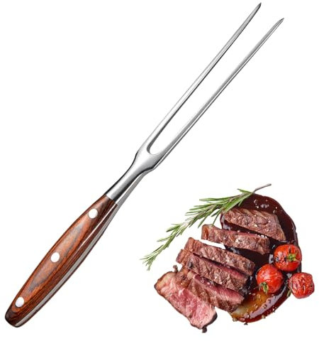 Tenedor de carne de acero inoxidable de 30 cm con mango de madera, tenedor de carne de acero inoxidable, para filetes, asados, pollos asados y verduras, tenedor inoxidable con puntas largas para girar