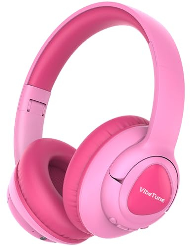 VibeTune Kids Bluetooth Headphones, 60H Playtime, Volume Limited 85/94dB, Bluetooth 5.4, Type-C Fast Charging, Foldable Wireless Headphones for Kids, Toddler Headsets with HD Mic (Pink)
