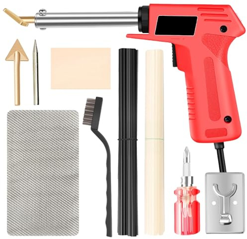 Poste À Souder Plastique 100 W, Fer À Souder, Outil Professionnel de Réparation de Surface pour Pare-chocs de Voiture avec 2 Pointes de Soudage, Filet de Réparation(Red)