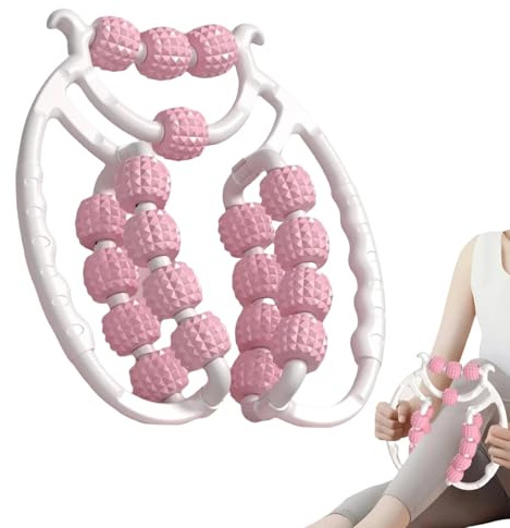 Kouamor Relax Roller 20 ruedas, 20 rondas, rodillo de masaje adelgazante, masaje brazo y pierna, pinzas circulares para codos de golfista, relajante muscular (rosa)