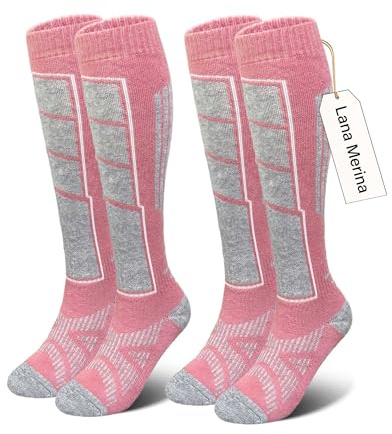 Vebroert Calcetines de Esquí Lana Merino - 2 Pares Hombre Mujer Calcetines Térmicos Invierno Frío Extremo Montaña Regalo Navidad Rosa EU 39-42