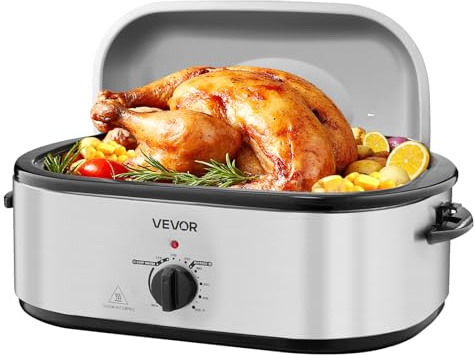 VEVOR Roaster Oven, 22QT Electric Roasting Pan, 150-450℉ Adjustable Temperature Multifunctional Electric Roaster Oven with Self-Basting Lid, Defrost & Warm Function for Holiday Meal, Fits 26lb Turkey
