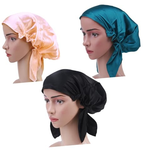 Ipetboom Soie Momme Bonnet Long avec Bande Élastique et Rubans Protège Cheveux Bouclés Perruques Dreadlocks Maintien Hydratation et Réduit Casse