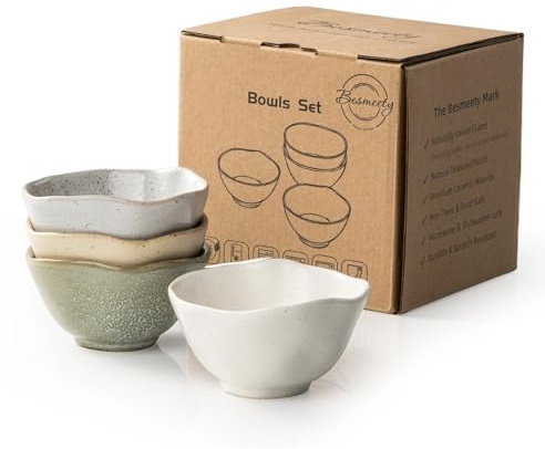 Besmeety 8oz Ceramic Small Bowls Set of 4, Cereal Bowls for Dessert, Fruits, Yogurt, Dipping, Side Dishes, Farmhouse Vintage Color Dinnerware for Kitchen