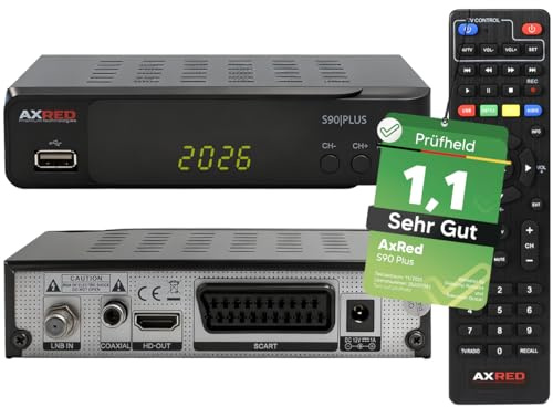 [ Test SEHR GUT, Note 1.1 *] AXRED S90 Plus Sat Receiver mit Aufnahmefunktion, HD fähig, Full HD, Digital Sat-Receiver für Satellitenschüssel Satelliten Satellit TV Fernseher, HD-Receiver, HDMI