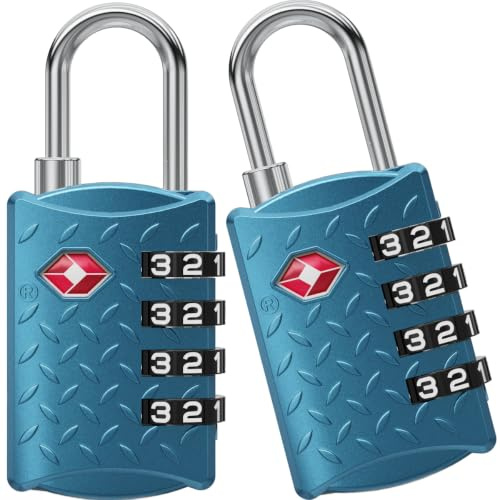NovLock TSA Padlock for Suitcases, TSA Approved Luggage Locks for Travel | Premium Quality, Textured Grip, Easy to Read Dials, 4-Digit Security, TSA 008 Lock, for Suitcases, Backpacks, 2-Pack, Blue