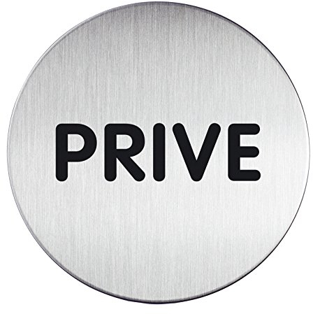 Durable 491268 Plaque de Porte Picto Ronde, Prive, 83 mm, Argent Métallique