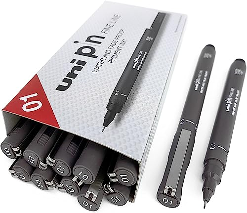 Uni Pin Fineliner Zeichenstift, Dunkelgrau, 0,1 mm, 12 Stück