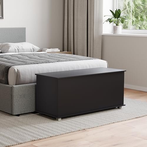 Vida Designs Leon Storage Ottoman, Wood in Black, 100x40x48cm - Storage Ottoman with Lift-Up Lid, Ideal for Toys, Bedding & Footstool Use