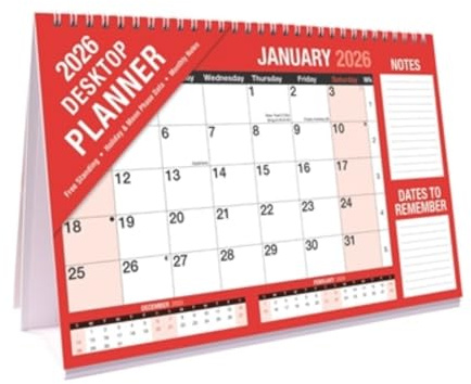 2026 Freestanding Flip Calendar Month to View Desktop Planner Notes Office Home