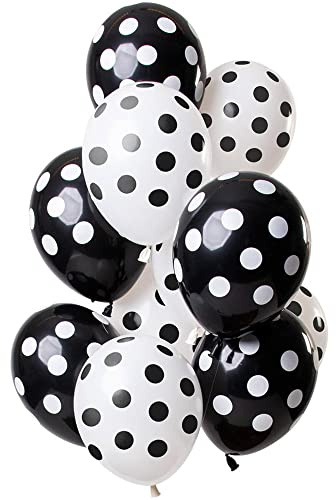 Folat B.V.- Folat Lunares Negro-Blanco 30cm-12 Piezas Globos de látex para Aire y Helio para Fiestas y Cumpleaños, Color black-white, 30 cm (68844)