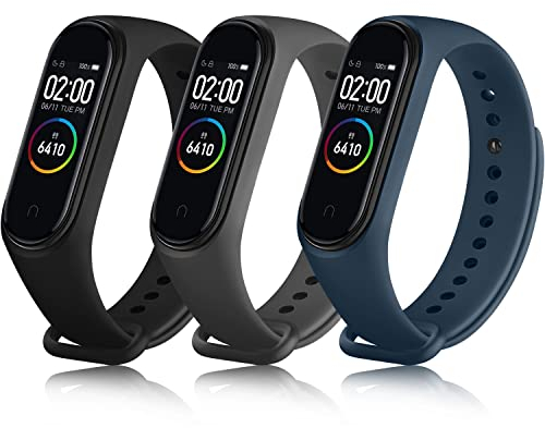 Vancle 3 Stück Armband für Xiaomi Mi Band 4 Armband/Xiaomi Mi Band 3 Armband, Silikon Original Uhrenarmbänder Classic Sport Ersatzband für Damen Herren, Schwarz+Dunkelgrau+Pfauenblau
