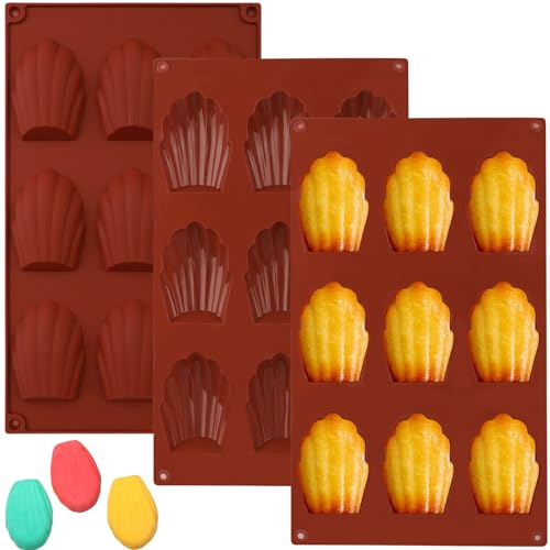 Surflyee 3 Pezzi Stampo Madeleine, Stampi per Madeleines in Silicone, Stampo per Madeleines, Stampi in Silicone a Forma di Conchiglia per Madeleine, Biscotti, Cioccolato, Caramelle, Budino