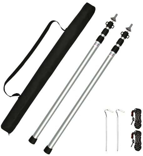 Tiandirenhe 2pcs Tent Poles Camping Poles, 95-234cm Telescoping Pole Adjustable, Thicken Aluminum Alloy Tarp Poles Support Rods Beach Shelter Tarp Awning Pole for Hiking Camping