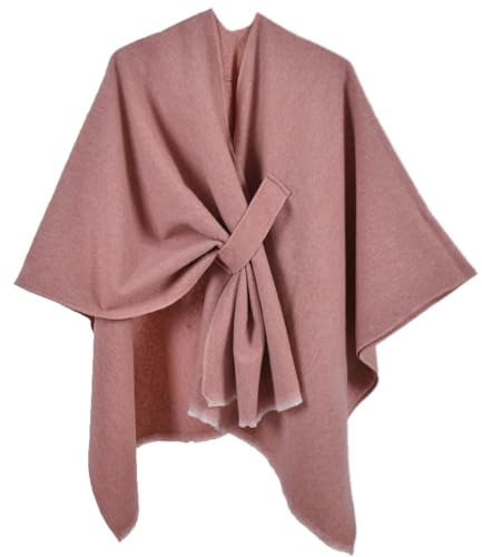 Miaikvs Women's Poncho Reversible Oversized Shawls Elegant Knitted Cape Blanket Front Wrap Cardigan Scarf Coat for Spring Autumn(pink)