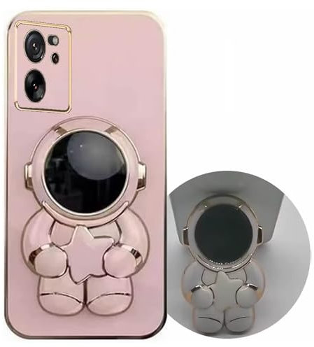 Nadoli pour Xiaomi 13T Étoile Astronaute Invisible Béquille Coque,Ultra Mince Placage Astronaute Pliant Supporter Antichocs Silicone Flexible Coque Housse Étui de Potection