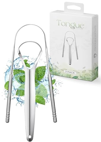 Roe Tenpo Raschietto per lingua, 1 U e 1 a forma di Y, in acciaio inox, per un'igiene orale ottimale, alito fresco e bocca sana, per adulti e bambini