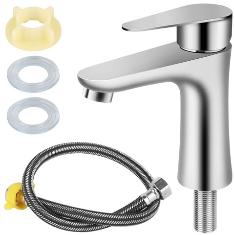 HIULLEN Kaltwasserhahn Gäste WC, Klein Wasserhahn Kaltwasser, Einhebel Wasserhahns Bad, Gäste WC Wasserhahns mit 60cm Anschlussschlauch, Kleine Armatur Gäste WC für Bad Kaltwasserarmatur