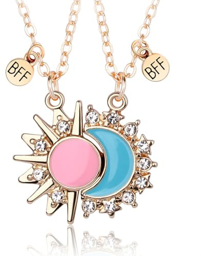 Visxcnu collier amitier,Amitié Pendentif Collier Ensemble Meilleurs Amis Collier BFF Collier Coeur Violet Amitié Collier pour 2 Filles Cadeau D'anniversaire pour Les Meilleurs Amis（Soleil et Lune）