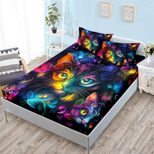 Spannbettlaken 180x200cm Abstrakte Tierkatze Betttuch Bettlaken 180x200 Polyester Spannbetttuch Bettbezug 180 x 200 Atmungsaktiv Bed Linen Knitterfrei Bettbezug 30cm Tiefe Matratzenbezug